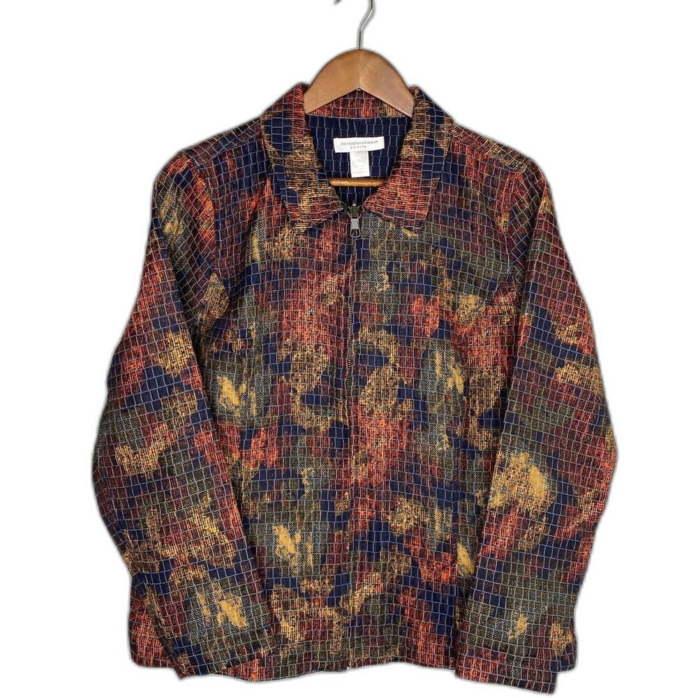 Christopher & Banks Womens Large Petite Reversible Quilted Jacket Full Zip Artsy